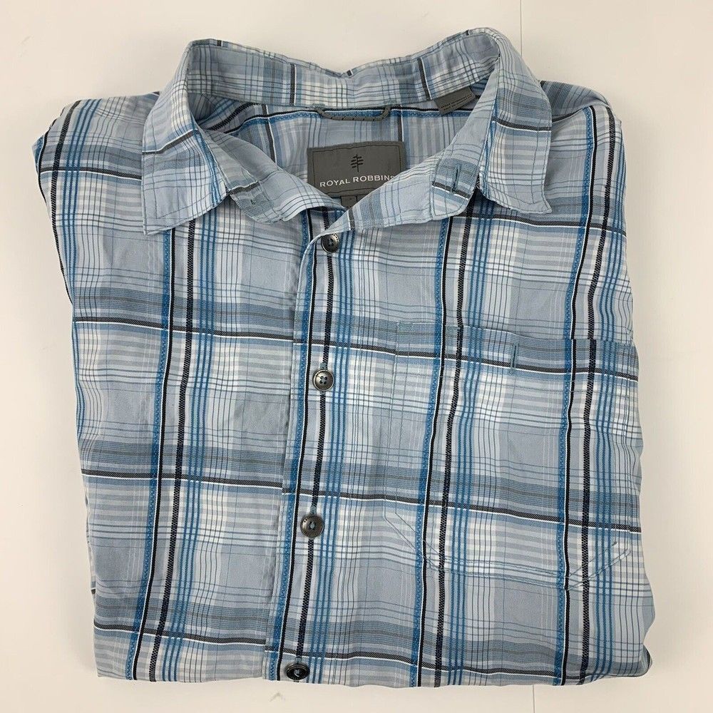 Royal Robbins Men's Size L Blue Plaid Short Sleeve Shirt Pocket